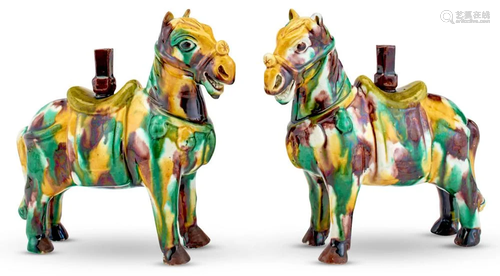 A Pair of Chinese Sancai Glazed Porcelain Horse-Form