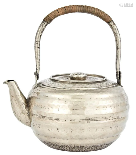 A Japanese Hammered Silver Teapot