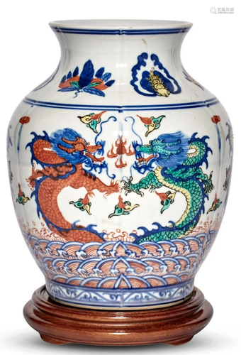 A Chinese Doucai Porcelain 'Dragons' Vase