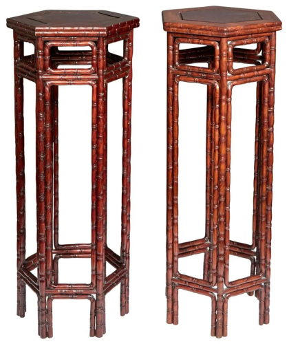 A Pair of Chinese Hardwood Hexagonal Stands