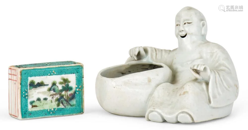 A Chinese Porcelain Water Dropper and a Figural