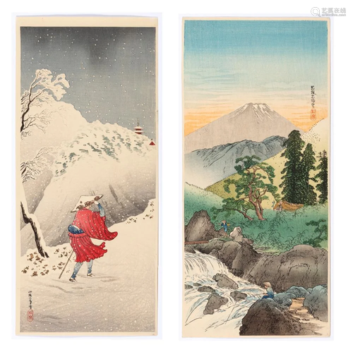 Two Japanese Woodblock Prints by Shotei (Hiroaki