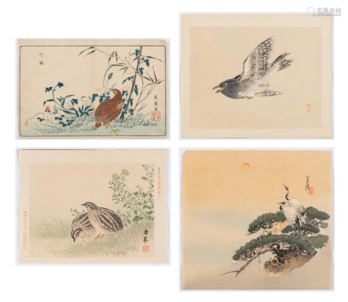 Four Japanese Woodblock Prints of Birds