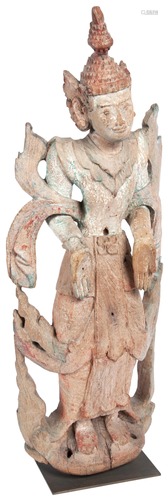 Burmese Painted Wood Figure of an Attendant