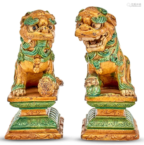 A Pair of Chinese Glazed Tilework Fu Lions