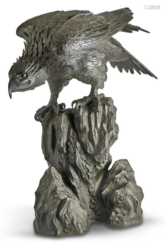 A Large Japanese Bronze Okimono of an Eagle