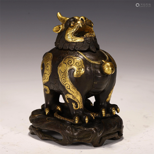 A BEAT SHAPED GILT BRONZE INCENSE BURNER