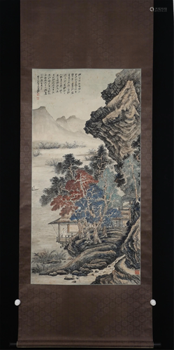 A CHINESE PAINTING OF FIGURES AMONG LANDSCAPE