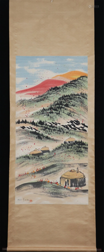 A CHINESE LANDSCAPE PAINTING HANGING SCROLL