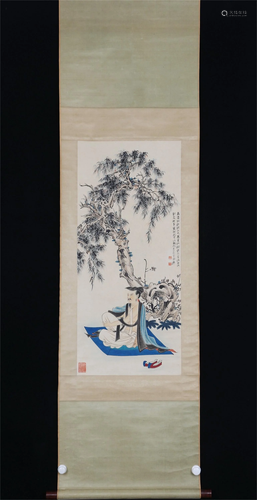 A CHINESE PAINTING OF SCHOLAR UNDER WILLOW TREE