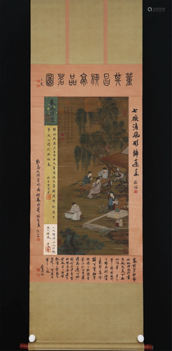 A CHINESE PAINTING DEPICTING FIGURES STORY