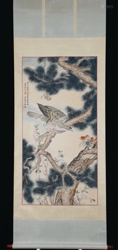 A CHINESE PAINTING OF EAGLE ON PINE