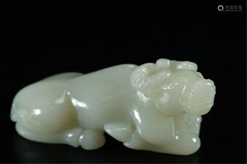 A JADE CARVED BUFFALO SHAPE DECORATION