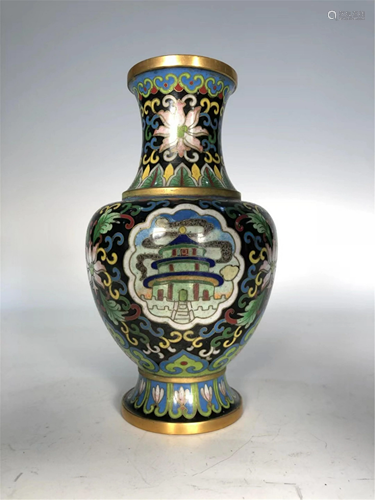 A BLACK GROUND CLOISONNE ENAMEL VASE