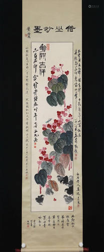 A CHINESE PAINTING OF FLOWERS AND CHICKS