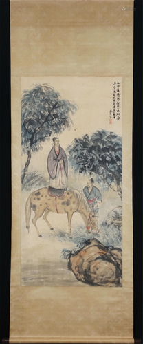 A CHINESE PAINTING OF FIGURES WITH HORSE