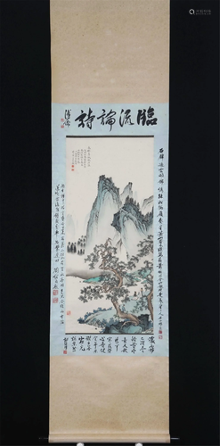 A CHINESE PAINTING OF FIGURES AMONG LANDSCAPE