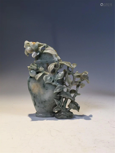 A JADEITE CARVED FLORAL AND VASE DECORATION