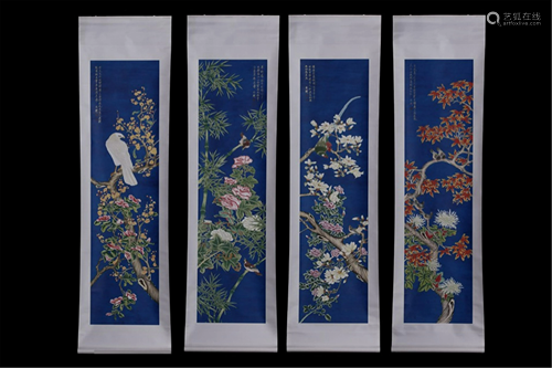 A SET OF FOUR CHINESE PAINTING HANGING SCROLLS