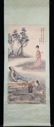 A CHINESE PAINTING DEPICTING FIGURES STORY