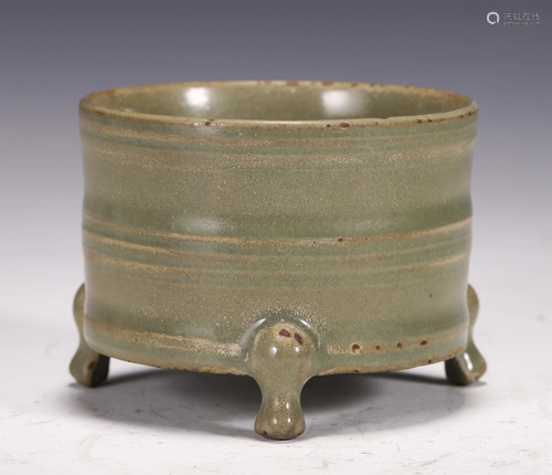 A RU TYPE GLAZE TRIPOD INCENSE BURNER