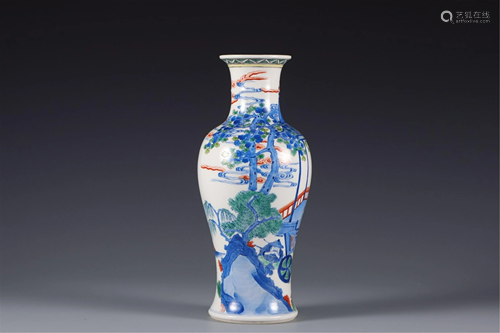 A BLUE AND WHITE WUCAI FIGURES STORY VASE