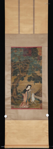 A CHINESE PAINTING OF AN IMMORTAL WITH MYTHICAL ANIMAL