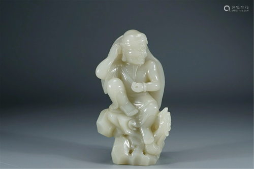 A WHITE JADE CARVING OF ARHAT NANTIMITOLO