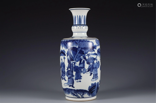 A BLUE AND WHITE FIGURES STORY VASE