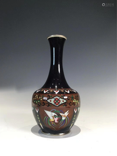 A JAPANESE CLOISONNE DRAGON PHOENIX VASE