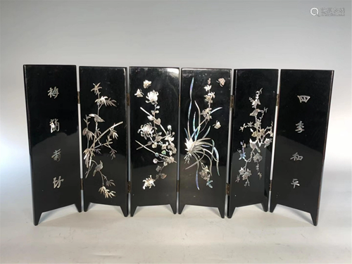 A MOTHER-OF-PEARL INLAID FLORAL FOLDING SCREEN