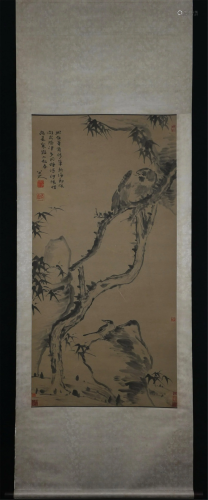 A CHINESE PAINTING OF EAGLE ON TREE BRANCH