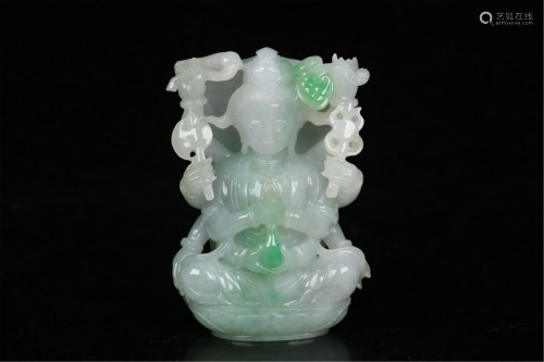 A JADEITE CARVED SEATED AVALOKITESVARA