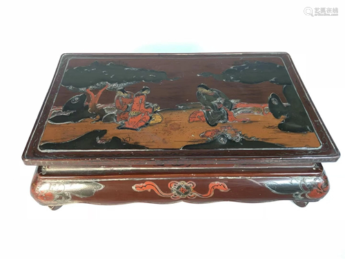 A POLYCHROME LACQUERED FIGURES STORY TABLE STAND