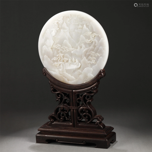 A JADE CARVED FIGURES STORY CIRCULAR TABLE SCREEN