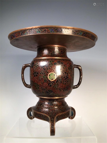 A CLOISONNE ENAMEL TRIPOD FLOWER STAND