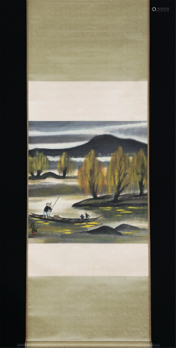 A CHINESE PAINTING OF FISHING WITH CORMORANTS