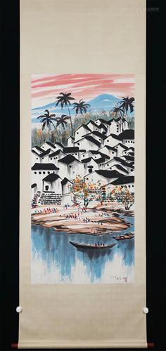 A CHINESE PAINTING OF WATERSIDE VILLAGE