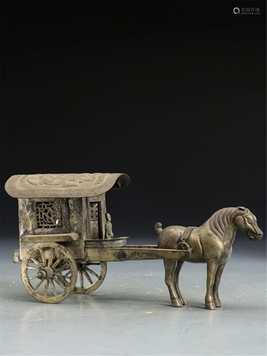 A BRONZE HORSE CARRIAGE DECORATION