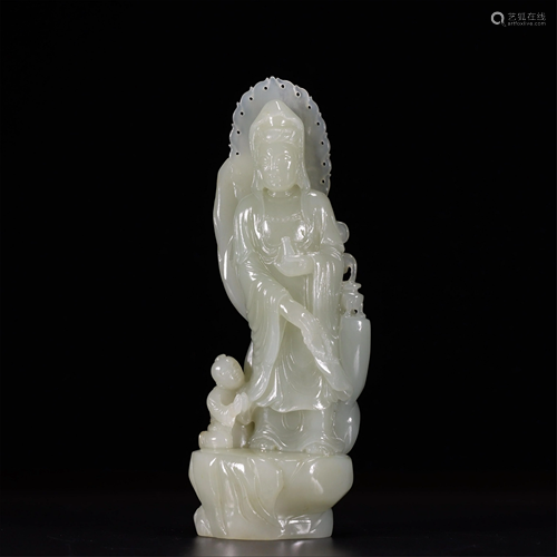 A JADE CARVING OF CHILD WORSHIPING AVALOKITESVARA