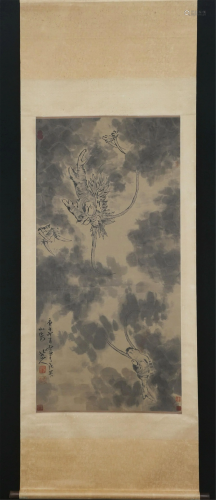 A CHINESE INK PAINTING OF DRAGONS