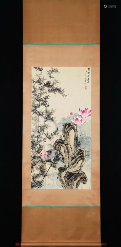 A CHINESE PAINTING OF BAMBOO AND LOTUS