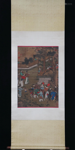 A CHINESE PAINTING DEPICTING FIGURES STORY