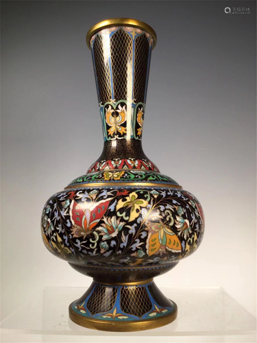 A BLUE GROUND CLOISONNE FLORAL VASE