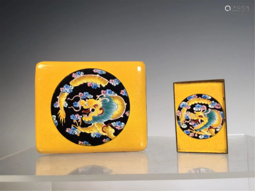 GROUP OF PAINTED ENAMEL DRAGON BOXES