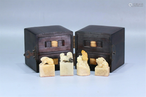 GROUP OF SOAPSTONE CARVED BEAST SEALS