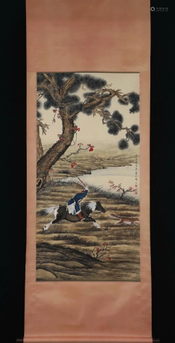 A CHINESE PAINTING DEPICTING HUNTING