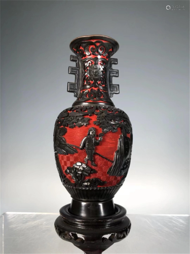 A CARVED LACQUER FIGURES STORY VASE