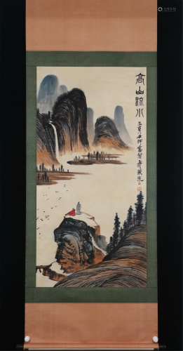 A CHINESE PAINTING OF FIGURES AMONG LANDSCAPE