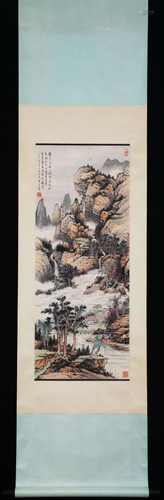 A CHINESE LANDSCAPE PAINTING HANGING SCROLL